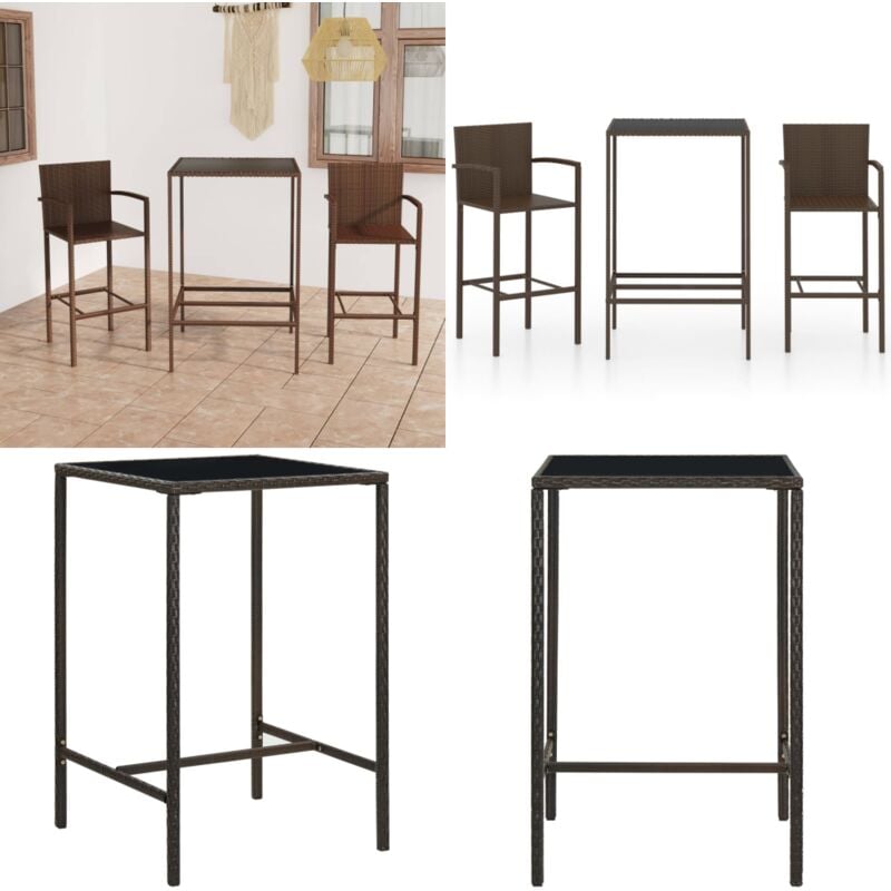 Ensemble de bar de jardin 3 pcs Résine tressée Marron - Ensemble Salon De Jardin - Mobilier De Jardin - Set De Bar Extérieur - Table Basse Extérieure