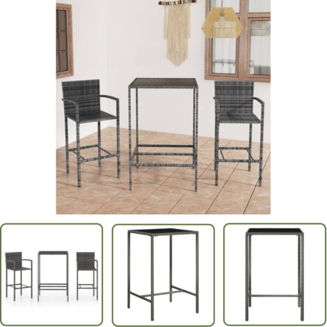 Ensemble de bar de jardin 3 pièces résine tressée gris