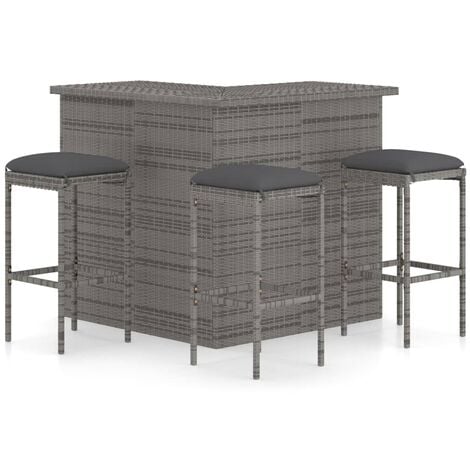 Ensemble de bar de jardin 4 pcs et coussins Résine tressée Gris vidaXL