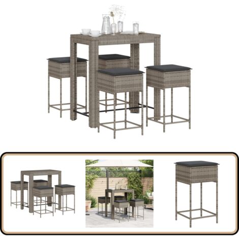 Ensemble de bar de jardin 5 pcs avec coussins gris poly rotin - Salon De Jardin - Mobilier De Jardin - Set Salon De Jardin - Table Basse - Chaise Lounge