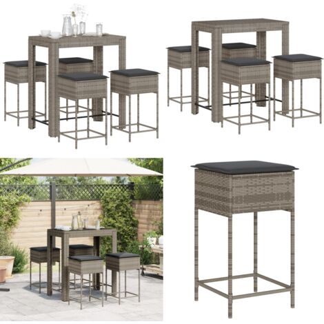 Ensemble de bar de jardin 5 pcs avec coussins gris poly rotin - Salon De Jardin - Mobilier De Jardin - Set Salon De Jardin - Table Basse - Chaise Lounge - Home & Living