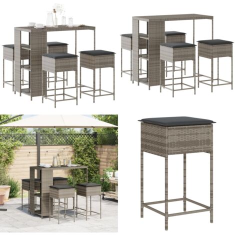 Ensemble de bar de jardin 5 pcs avec coussins gris poly rotin - Salon De Jardin - Set Salon De Jardin - Mobilier De Jardin - Table Basse - Chaise Longue - Home & Living