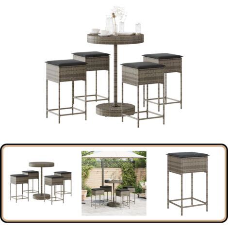 Ensemble de bar de jardin 5 pcs avec coussins gris poly rotin - Salon De Jardin - Set Salon De Jardin - Mobilier De Jardin - Table Basse - Chaises De Jardin