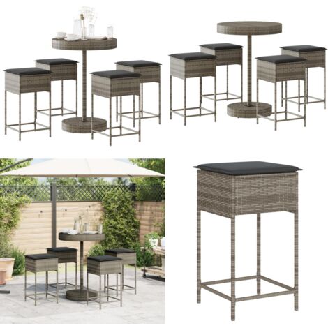 Ensemble de bar de jardin 5 pcs avec coussins gris poly rotin - Salon De Jardin - Set Salon De Jardin - Mobilier De Jardin - Table Basse - Chaises De Jardin - Home & Living