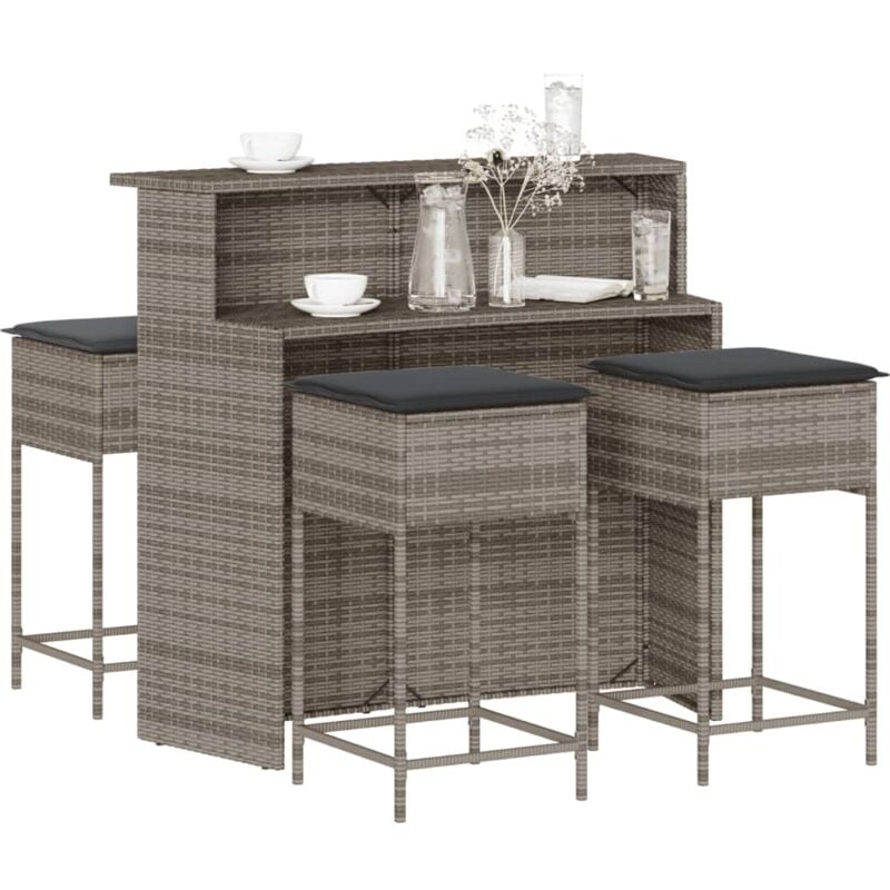 Ensemble de bar de jardin 5 pcs avec coussins gris poly rotin - Vidaxl