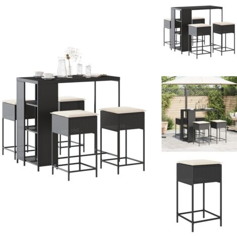 Ensemble de bar de jardin 5 pcs avec coussins noir poly rotin - Meubles De Jardin - Salon De Jardin - Set De Bar - Ensemble De Bar - Table Basse
