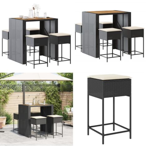 Ensemble de bar de jardin 5 pcs avec coussins noir poly rotin - Meubles De Jardin - Salon De Jardin - Set De Bar Extérieur - Table Basse Extérieure - Chaises De Bar - Home & Living