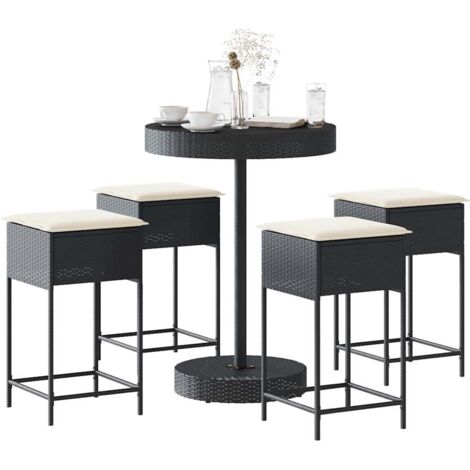 Ensemble de bar de jardin 5 pcs-Bar d'extérieur avec coussins noir poly rotin 581939