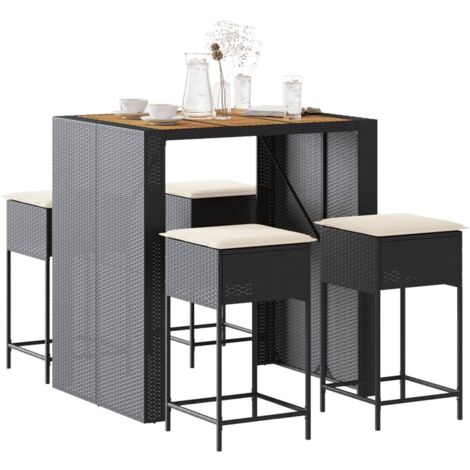 Ensemble de bar de jardin 5 pcs-Bar d'extérieur avec coussins noir poly rotin 893027