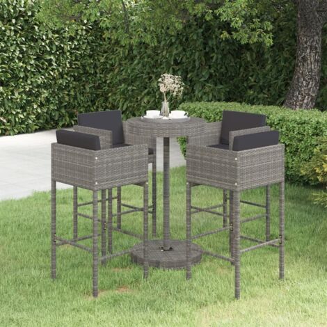 Ensemble de bar de jardin 5 pcs-Bar d'extérieur et coussins Résine tressée Gris 465386