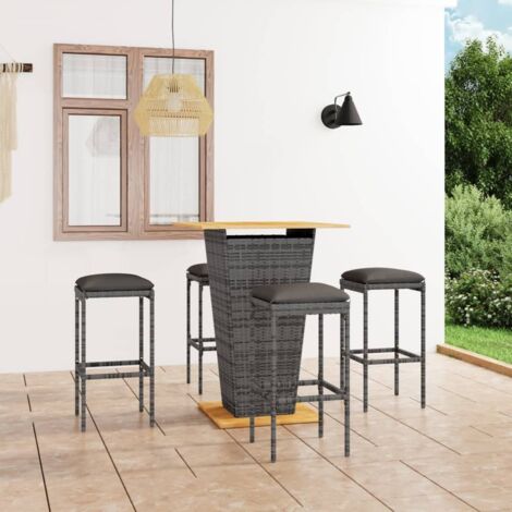 Ensemble de bar de jardin 5 pcs-Bar d'extérieur et coussins Résine tressée Gris 848635