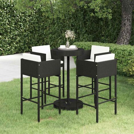 Ensemble de bar de jardin 5 pcs-Bar d'extérieur et coussins Résine tressée Noir 485733