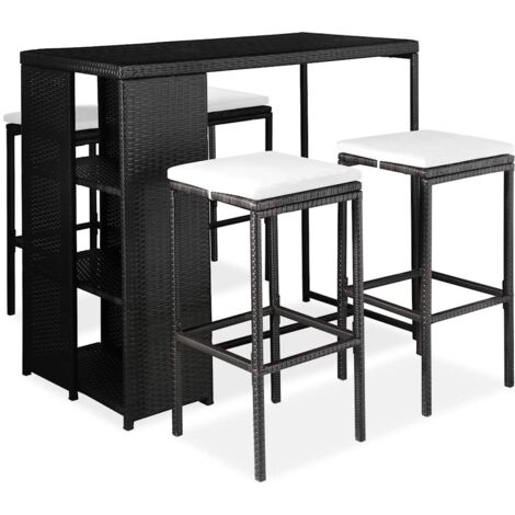 Ensemble de bar de jardin 5 pcs-Bar d'extérieur et coussins Résine tressée Noir 810271