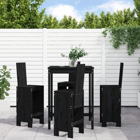 Ensemble de bar de jardin 5 pcs-Bar d'extérieur noir bois de pin massif 937244