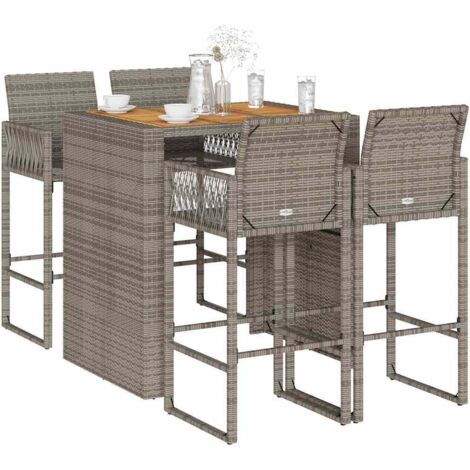 Ensemble de bar de jardin 5 pcs-Bar d'extérieur sans coussins gris poly rotin 861815