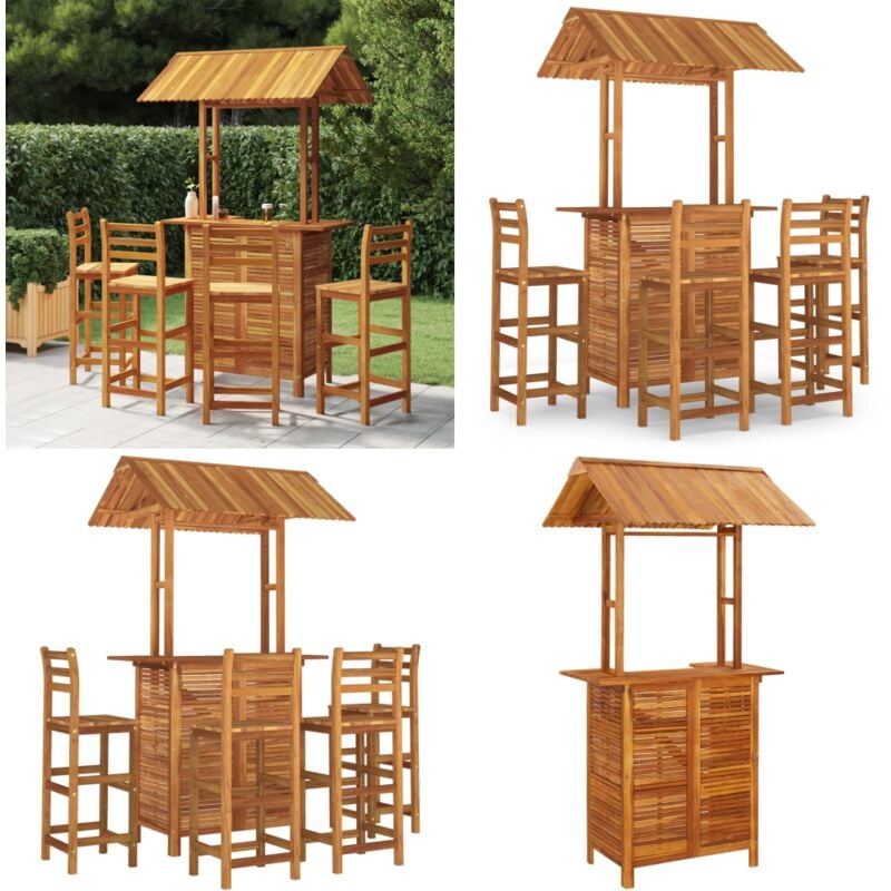 Ensemble de bar de jardin 5 pcs Bois d'acacia solide - Meubles De Jardin - Salon De Jardin - Set De Jardin - Table Bistro - Chaise De Jardin - Home &