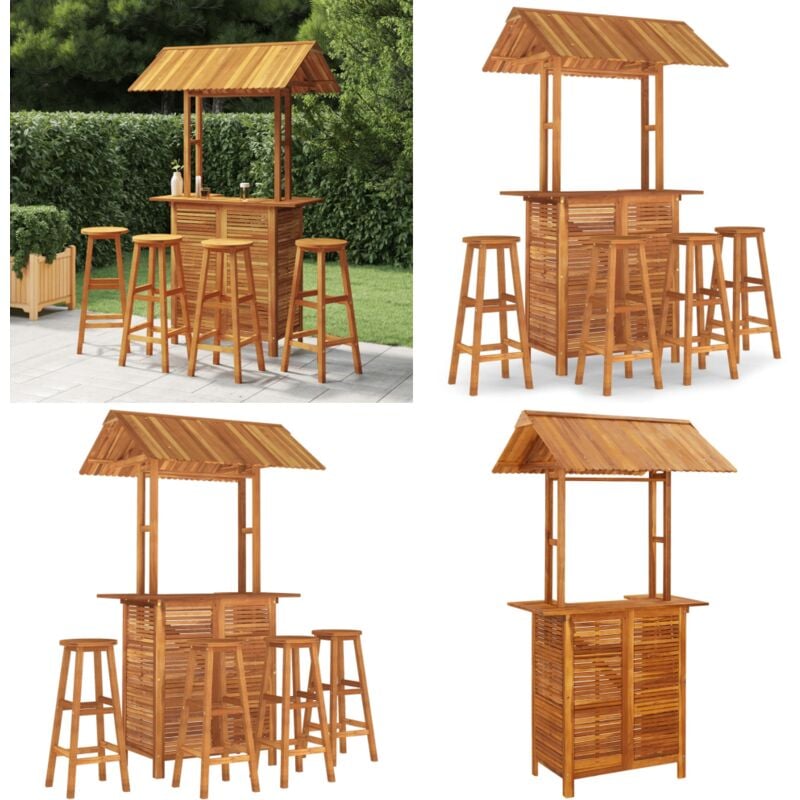 Ensemble de bar de jardin 5 pcs Bois d'acacia solide - Meubles De Jardin - Salon De Jardin - Set De Bar Extérieur - Table Bistro - Chaise De Jardin