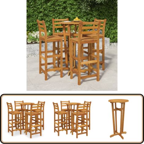 Ensemble de bar de jardin 5 pcs bois d'acacia solide - Ensemble Salon De Jardin - Meuble De Jardin Extérieur - Table De Bar - Chaises De Bar - Acacia Massif