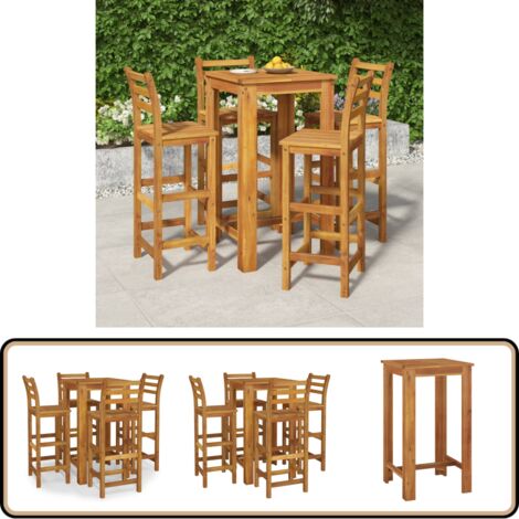 Ensemble de bar de jardin 5 pcs bois d'acacia solide - Ensemble Salon De Jardin - Meubles De Jardin - Table De Bar Extérieur - Chaises De Jardin - Acacia Massif
