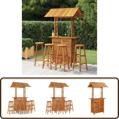 Ensemble de bar de jardin 5 pcs Bois d'acacia solide - Meubles De Jardin - Salon De Jardin - Set De Bar Extérieur - Table Bistro - Chaise De Jardin