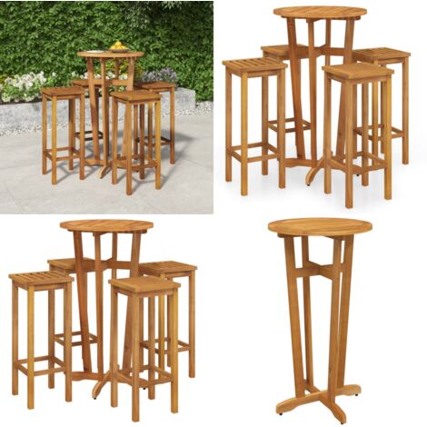 Ensemble de bar de jardin 5 pcs bois d'acacia solide - Meubles De Jardin - Salon De Jardin - Set De Bar Extérieur - Table De Bar - Chaises De Bar - Home & Living