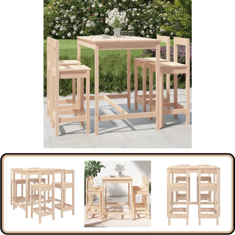 Ensemble de bar de jardin 5 pcs bois de pin massif - Meubles De Jardin - Salon De Jardin - Set De Bar Extérieur - Mobilier De Patio - Table De Bar