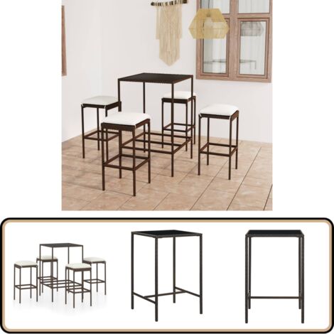 Ensemble de bar de jardin 5 pcs coussins Résine tressée Marron - Ensemble Salon De Jardin - Mobilier De Jardin - Set De Bar Extérieur - Table Basse Extérieure - Chaises De Jardin
