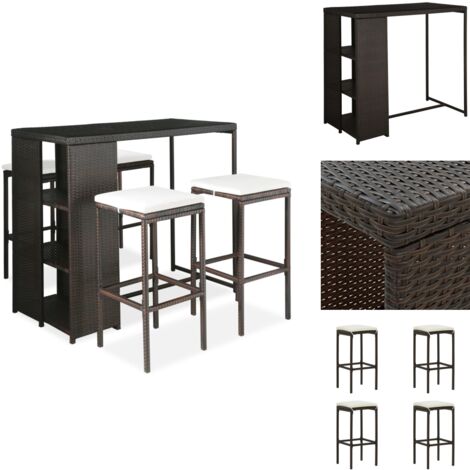 Ensemble de bar de jardin 5 pcs coussins Résine tressée Marron - Ensemble Salon De Jardin - Mobilier De Jardin - Set De Bar Extérieur - Table Et Chaises De Jardin - Résine Tressée