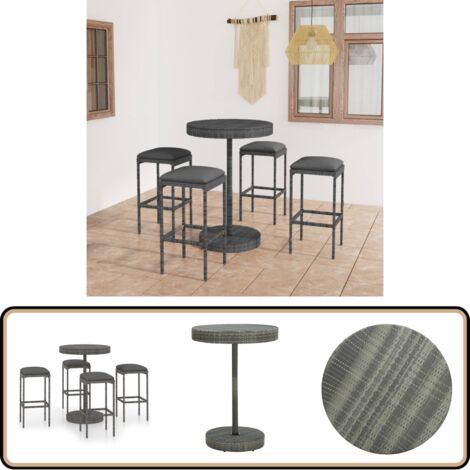 Ensemble de bar de jardin 5 pcs et coussins Résine tressée Gris - Salon De Jardin - Mobilier De Jardin - Set De Salon De Jardin - Table De Bar - Chaises De Bar