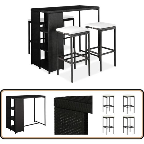 Ensemble de bar de jardin 5 pcs et coussins Résine tressée Noir - Ensemble Salon De Jardin - Mobilier De Jardin - Set De Bar Extérieur - Table Et Chaises De Jardin - Résine Tressée