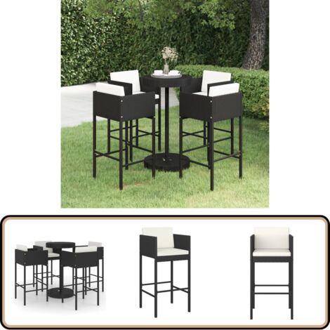 Ensemble de bar de jardin 5 pcs et coussins Résine tressée Noir - Salon De Jardin - Mobilier De Jardin - Set De Salon De Jardin - Ensemble De Bar Extérieur - Table De Bar