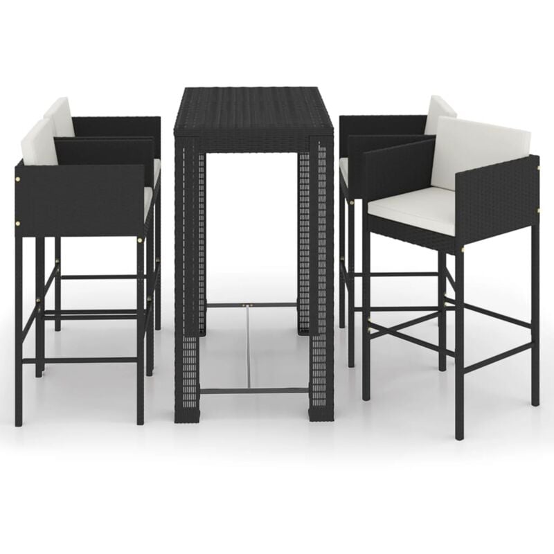 Ensemble de bar de jardin 5 pcs et coussins Résine tressée Noir vidaXL