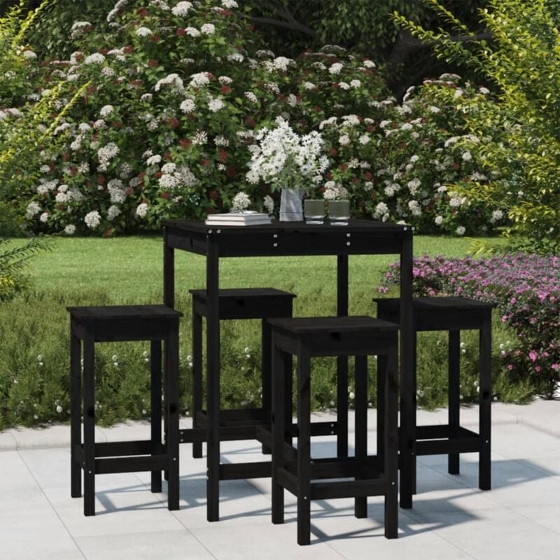 Ensemble de bar de jardin 5 pcs noir bois de pin massif - Vidaxl