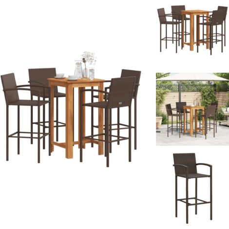 Ensemble de bar de jardin 5 pcs marron bois massif acacia rotin - Meubles De Jardin - Salon De Jardin - Set De Bar Extérieur - Mobilier De Terrasse - Table De Bar