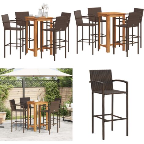Ensemble de bar de jardin 5 pcs marron bois massif acacia rotin - Meubles De Jardin - Salon De Jardin - Set De Bar Extérieur - Mobilier De Terrasse - Table De Bar - Home & Living