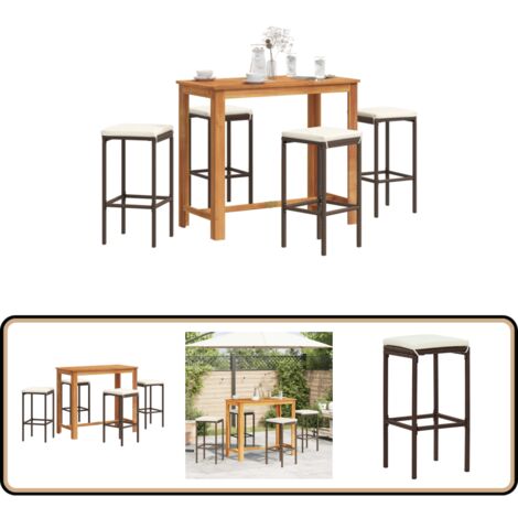 Ensemble de bar de jardin 5 pcs marron bois massif acacia rotin - Salon De Jardin - Mobilier De Jardin - Set De Salon De Jardin - Table De Bar - Chaises De Bar