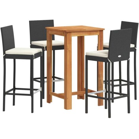 Ensemble de bar de jardin 5 pcs  Mobilier de jardin noir bois massif acacia rotin