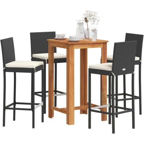 Ensemble de bar de jardin 5 pcs noir bois massif acacia rotin