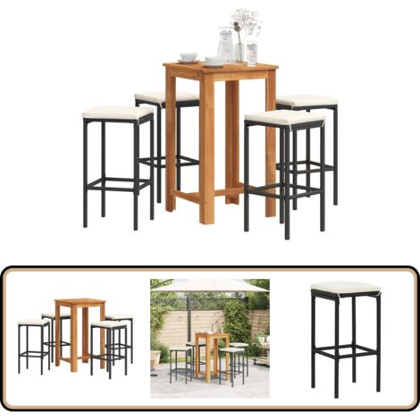 Ensemble de bar de jardin 5 pcs noir bois massif acacia rotin - Ensemble Salon De Jardin - Mobilier De Jardin - Set De Bar Extérieur - Table Et Chaises De Bar - Table Basse Extérieure