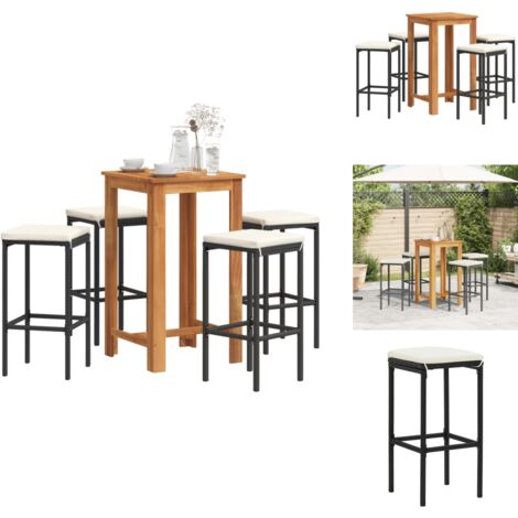 Ensemble de bar de jardin 5 pcs noir bois massif acacia rotin - Ensemble Salon De Jardin - Mobilier De Jardin - Set De Bar Extérieur - Table Et Chaises De Bar - Table Basse Extérieure