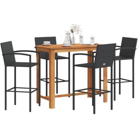 Ensemble de bar de jardin 5 pcs noir bois massif acacia rotin vidaXL