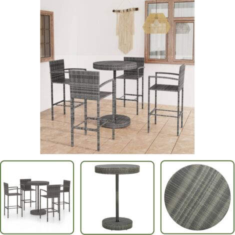 Ensemble de bar de jardin 5 pcs Résine tressée Gris 2