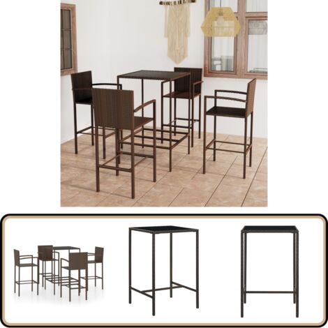 Ensemble de bar de jardin 5 pcs Résine tressée Marron - Ensemble Salon De Jardin - Mobilier De Jardin - Set De Bar Extérieur - Table De Bar - Chaises De Bar