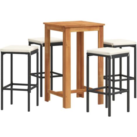 Ensemble de bar de jardin 5 pcs，Salon de jardin noir bois massif acacia rotin CFW91598
