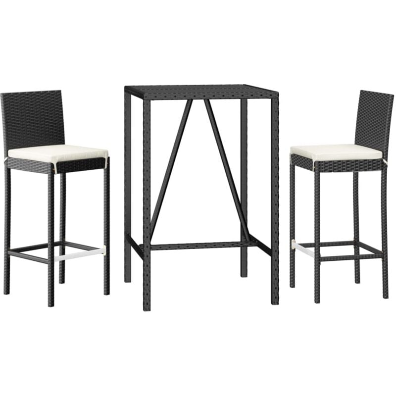 Ensemble de bar de jardin 3 pcs avec coussins noir poly rotin Vidaxl