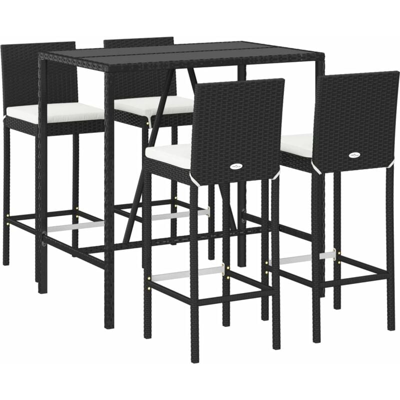 Ensemble de bar de jardin 5 pcs avec coussins noir poly rotin Vidaxl