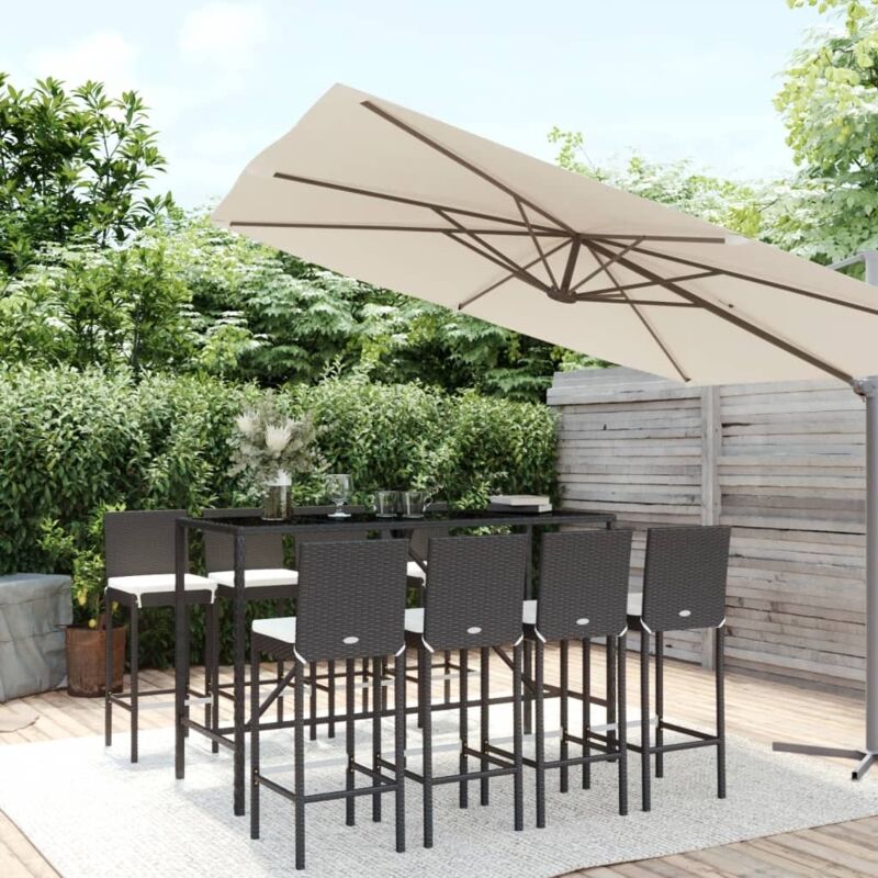 vidaXL Ensemble de bar de jardin 9 pcs - Poly rotin noir