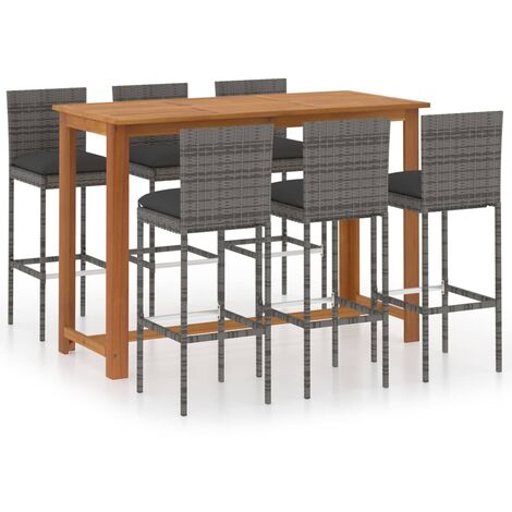 Ensemble de bar de jardin 7 pcs avec coussins Gris vidaXL