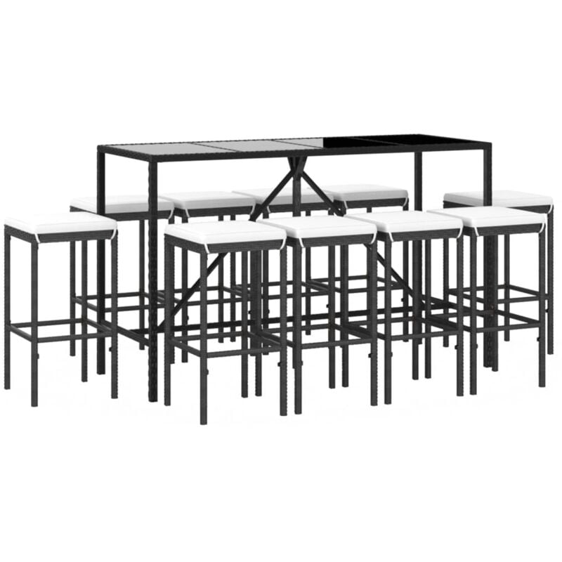 Vidaxl - Ensemble de bar de jardin 11 pcs avec coussins noir poly rotin