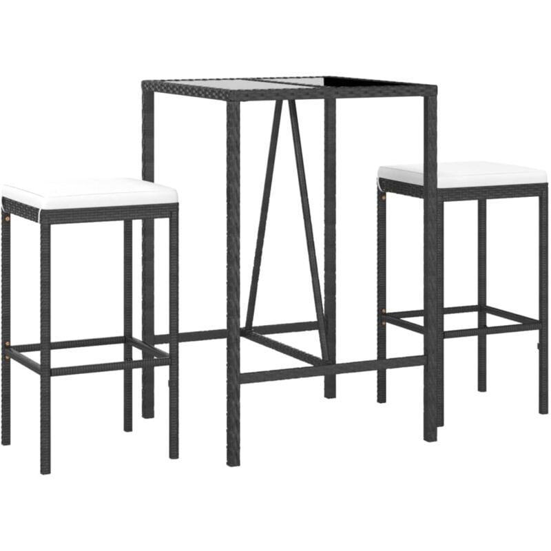Vidaxl - Ensemble de bar de jardin 3 pcs avec coussins noir poly rotin
